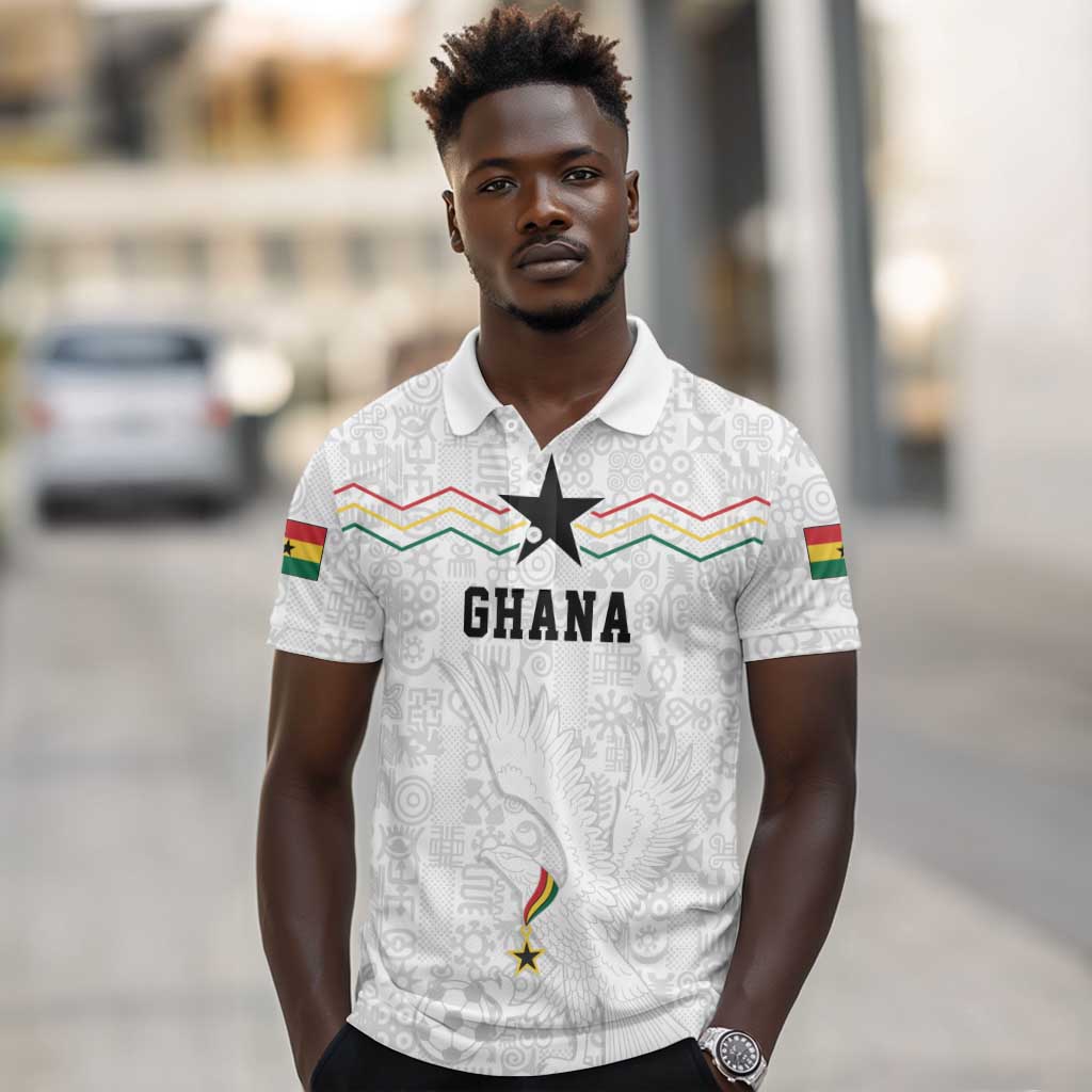 Custom World Football 2026 Ghana Polo Shirt Black Stars Rise with White Adinkra Pattern