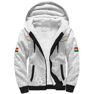 Custom World Football 2026 Ghana Sherpa Hoodie Black Stars Rise with White Adinkra Pattern