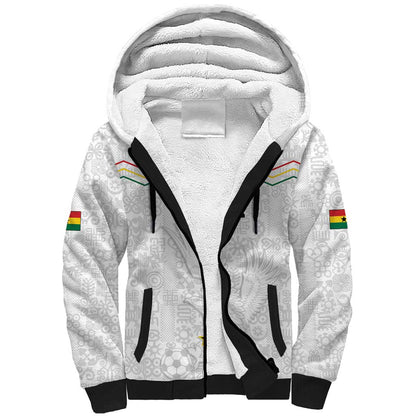 Custom World Football 2026 Ghana Sherpa Hoodie Black Stars Rise with White Adinkra Pattern