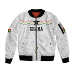 Custom World Football 2026 Ghana Sleeve Zip Bomber Jacket Black Stars Rise with White Adinkra Pattern