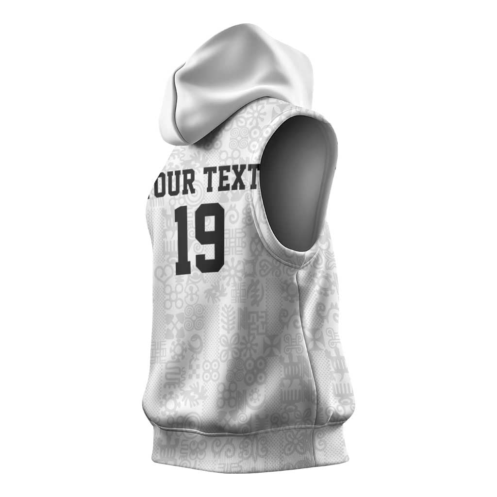 Custom World Football 2026 Ghana Sleeveless Hoodie Black Stars Rise with White Adinkra Pattern
