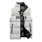 Custom World Football 2026 Ghana Sleeveless Puffer Jacket Black Stars Rise with White Adinkra Pattern