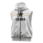 Custom World Football 2026 Ghana Sleeveless Zip Hoodie Black Stars Rise with White Adinkra Pattern