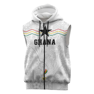Custom World Football 2026 Ghana Sleeveless Zip Hoodie Black Stars Rise with White Adinkra Pattern