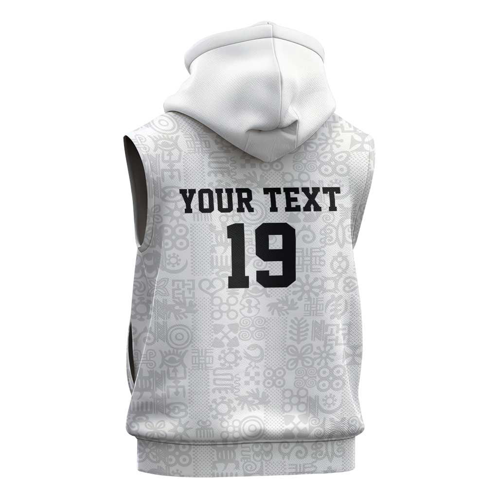 Custom World Football 2026 Ghana Sleeveless Zip Hoodie Black Stars Rise with White Adinkra Pattern