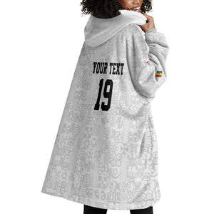 Custom World Football 2026 Ghana Wearable Blanket Hoodie Black Stars Rise with White Adinkra Pattern