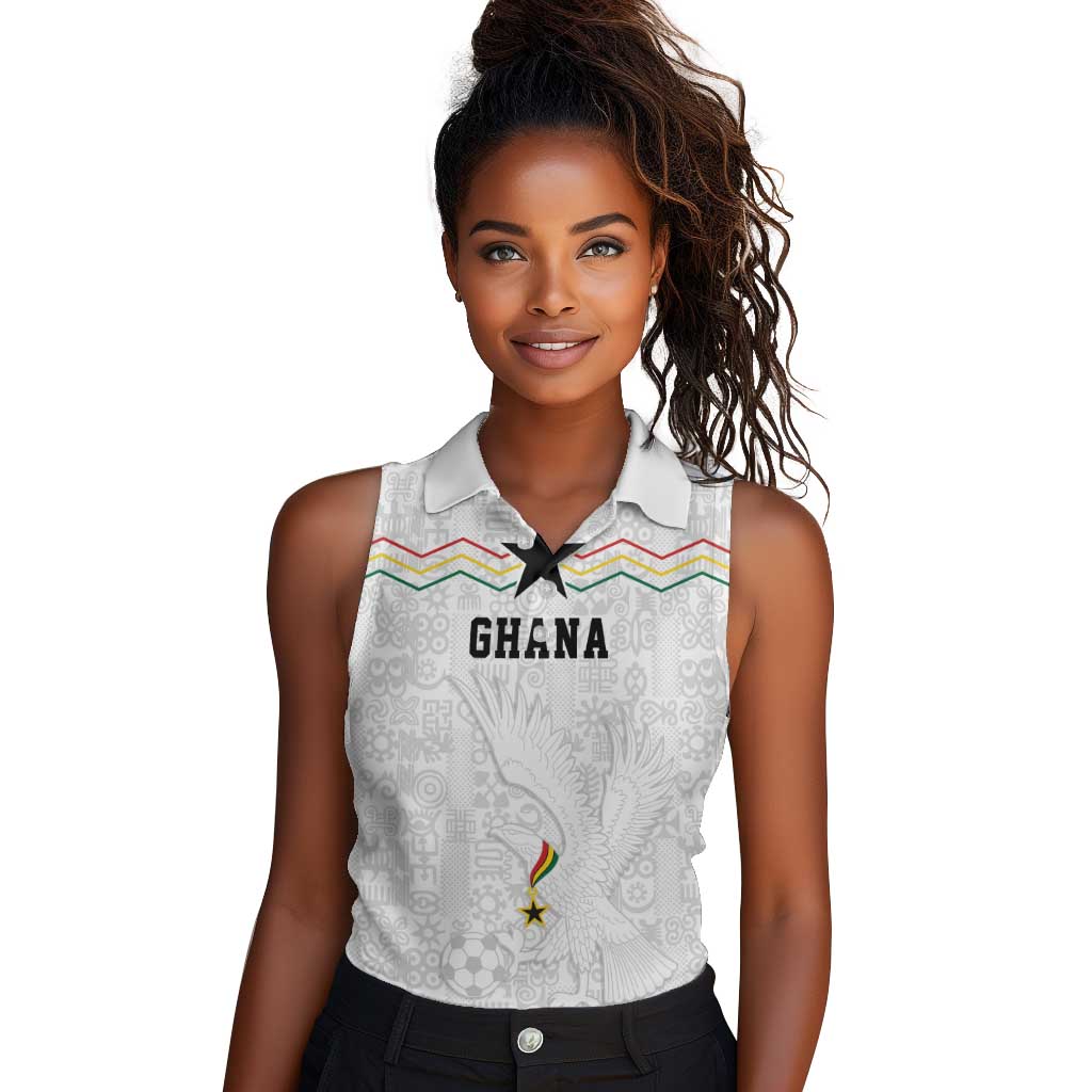 Custom World Football 2026 Ghana Women Sleeveless Polo Shirt Black Stars Rise with White Adinkra Pattern