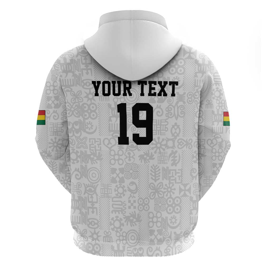 Custom World Football 2026 Ghana Zip Hoodie Black Stars Rise with White Adinkra Pattern