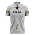Custom World Football 2026 Ghana Zipper Polo Shirt Black Stars Rise with White Adinkra Pattern