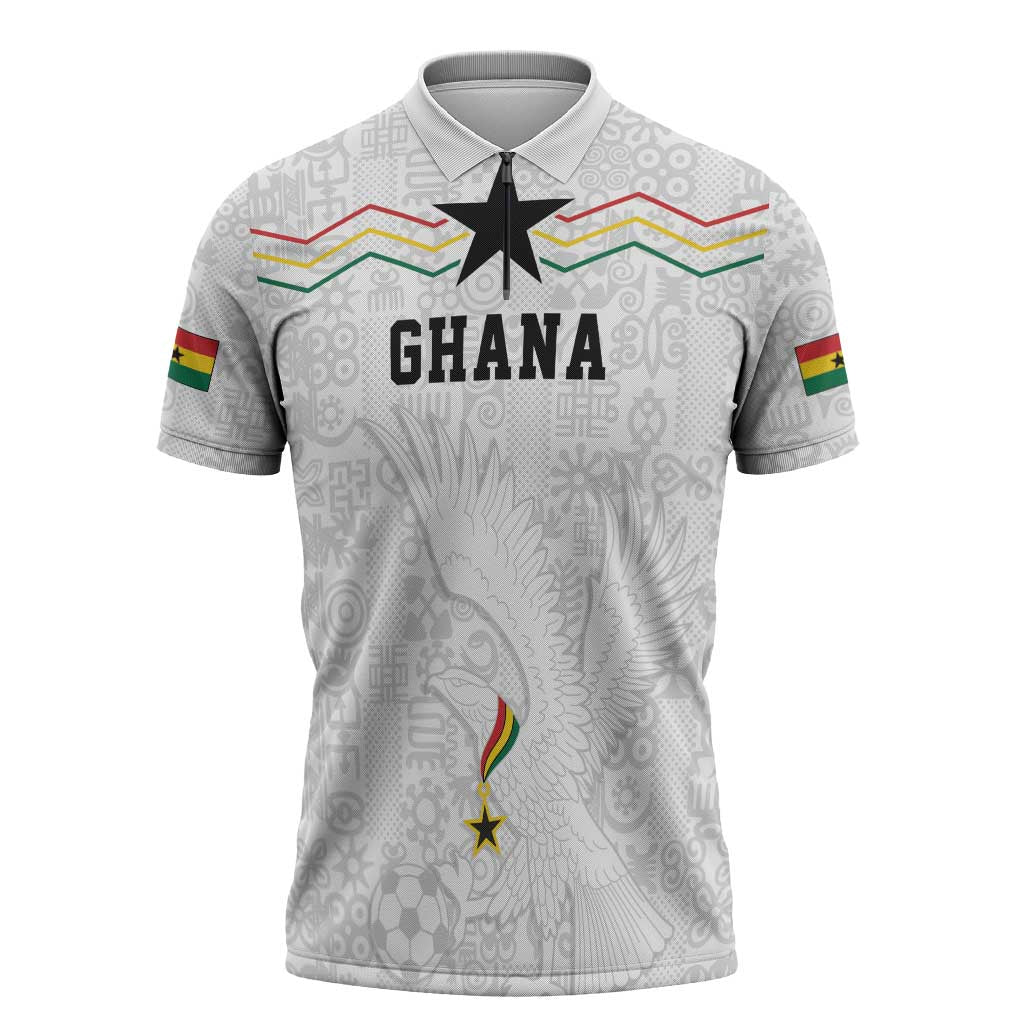 Custom World Football 2026 Ghana Zipper Polo Shirt Black Stars Rise with White Adinkra Pattern