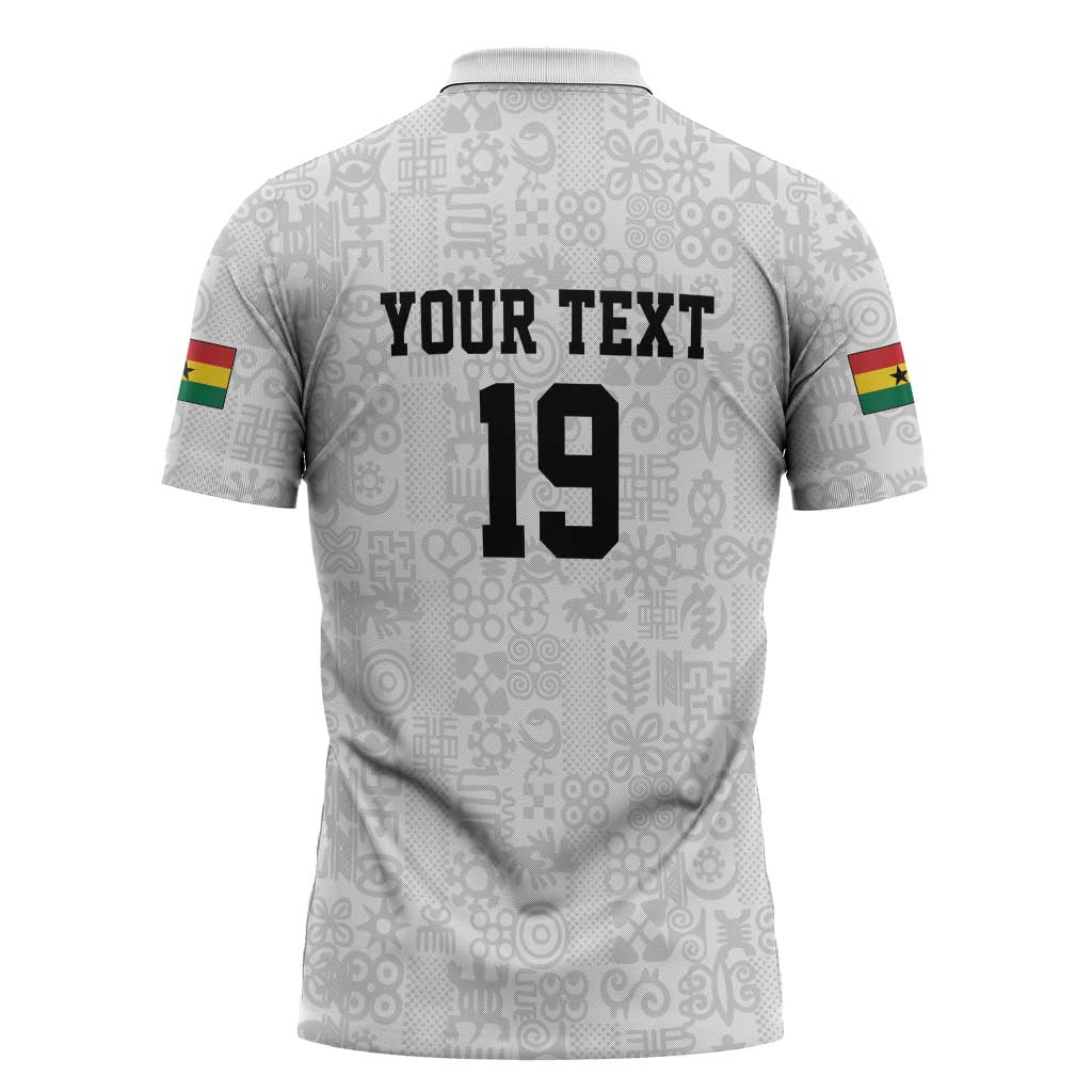 Custom World Football 2026 Ghana Zipper Polo Shirt Black Stars Rise with White Adinkra Pattern