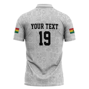 Custom World Football 2026 Ghana Zipper Polo Shirt Black Stars Rise with White Adinkra Pattern