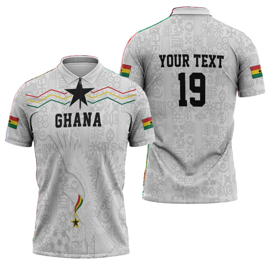 Custom World Football 2026 Ghana Zipper Polo Shirt Black Stars Rise with White Adinkra Pattern
