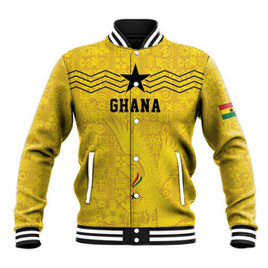 Custom World Football 2026 Ghana Baseball Jacket Black Stars Rise with Yellow Adinkra Pattern