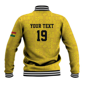 Custom World Football 2026 Ghana Baseball Jacket Black Stars Rise with Yellow Adinkra Pattern