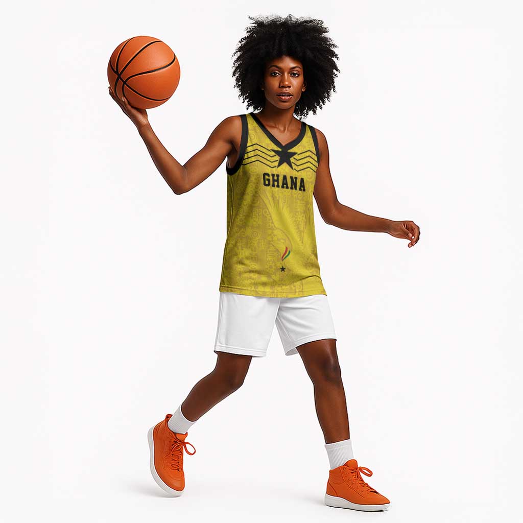 Custom World Football 2026 Ghana Basketball Jersey Black Stars Rise with Yellow Adinkra Pattern