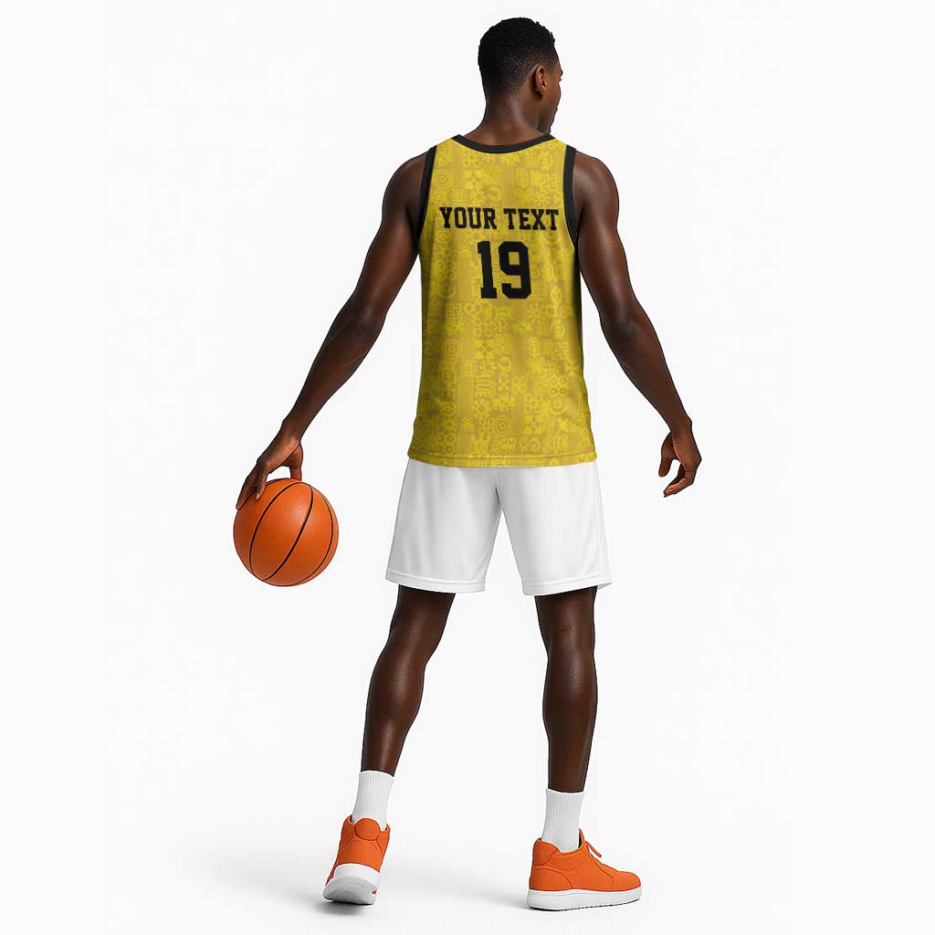 Custom World Football 2026 Ghana Basketball Jersey Black Stars Rise with Yellow Adinkra Pattern