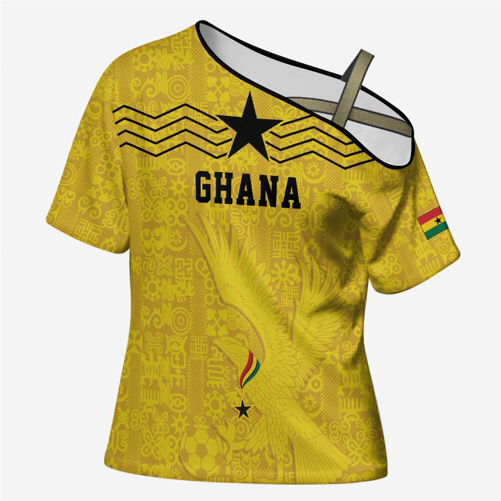 Custom World Football 2026 Ghana Cross Shoulder Shirt Black Stars Rise with Yellow Adinkra Pattern