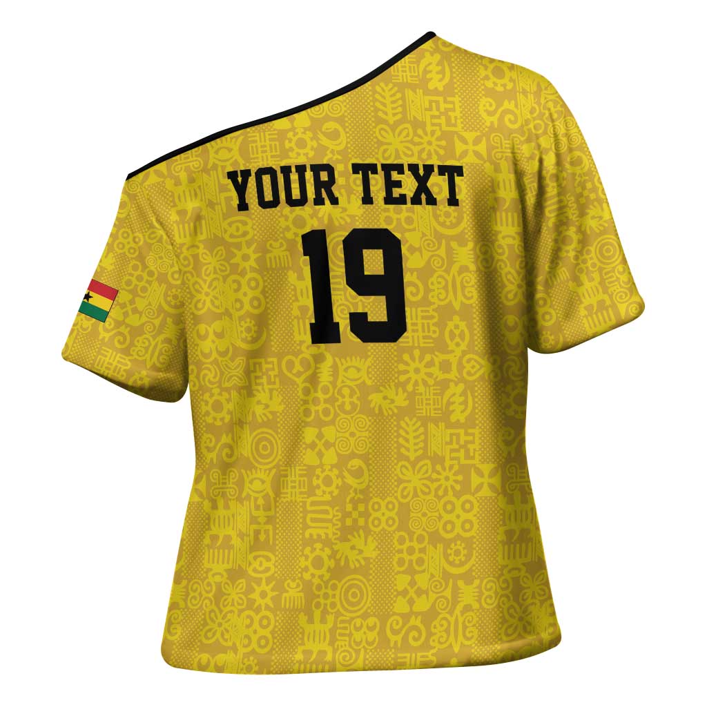 Custom World Football 2026 Ghana Cross Shoulder Shirt Black Stars Rise with Yellow Adinkra Pattern