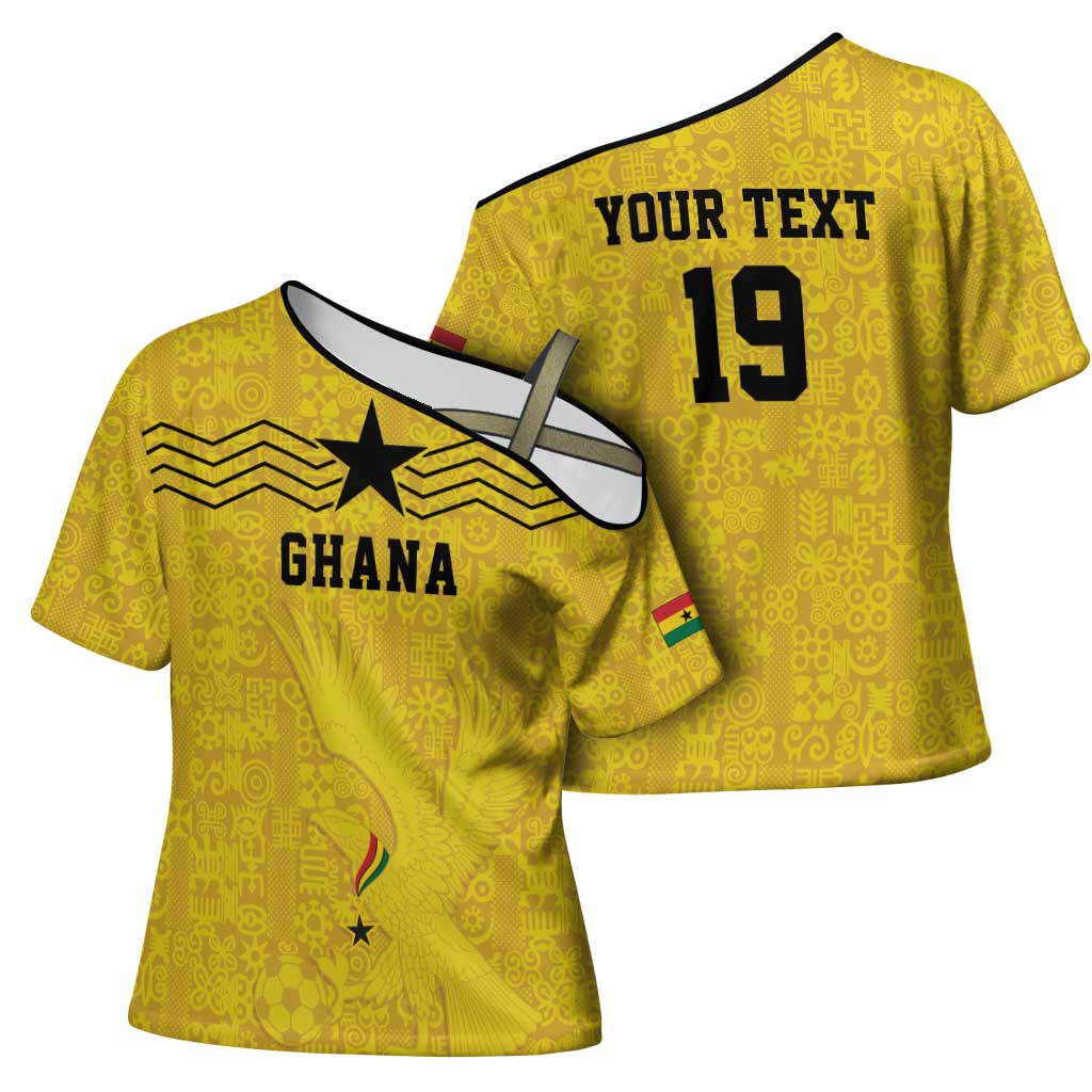 Custom World Football 2026 Ghana Cross Shoulder Shirt Black Stars Rise with Yellow Adinkra Pattern