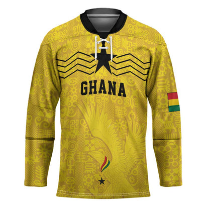 Custom World Football 2026 Ghana Hockey Jersey Black Stars Rise with Yellow Adinkra Pattern