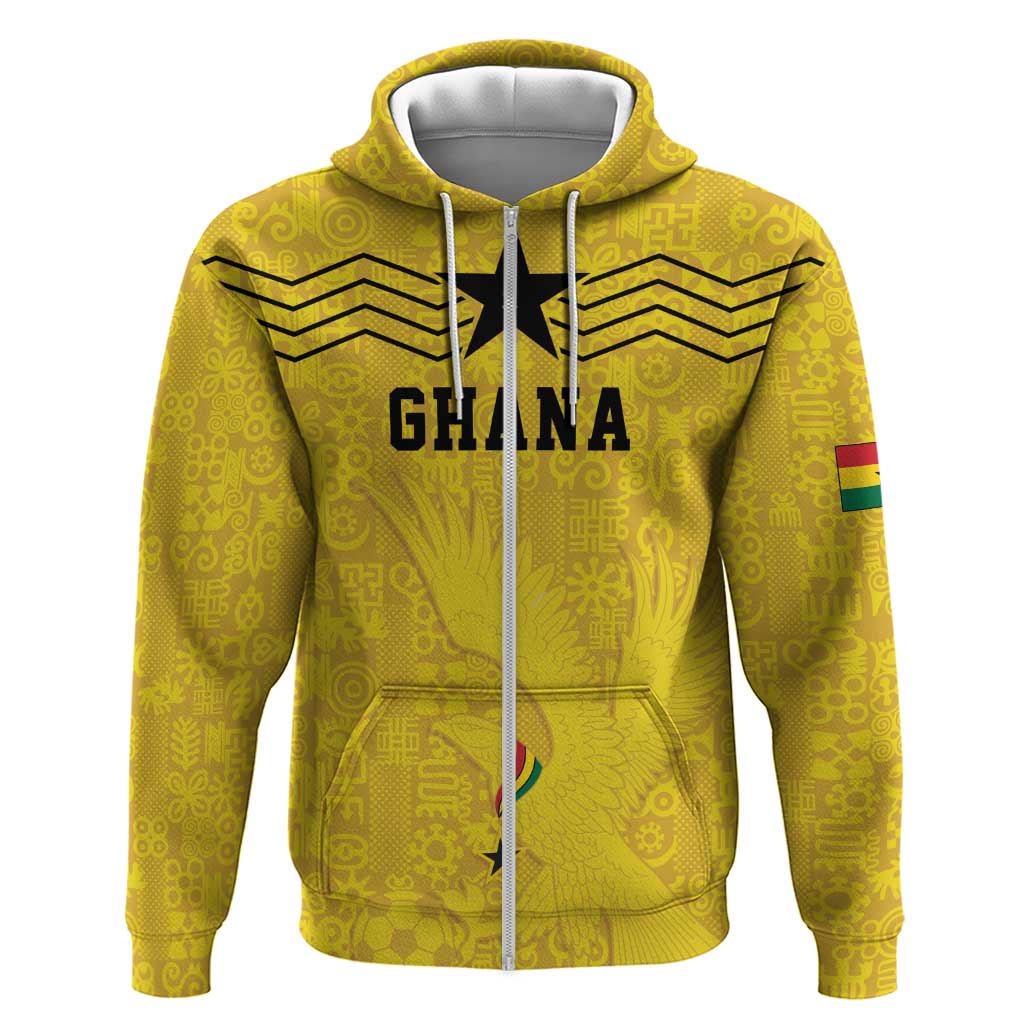 Custom World Football 2026 Ghana Hoodie Black Stars Rise with Yellow Adinkra Pattern
