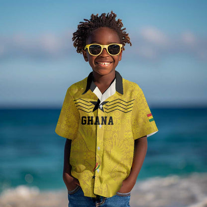 Custom World Football 2026 Ghana Kid Hawaiian Shirt Black Stars Rise with Yellow Adinkra Pattern