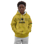 Custom World Football 2026 Ghana Kid Hoodie Black Stars Rise with Yellow Adinkra Pattern