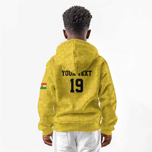 Custom World Football 2026 Ghana Kid Hoodie Black Stars Rise with Yellow Adinkra Pattern