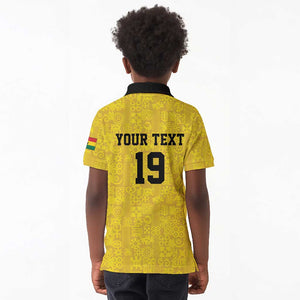 Custom World Football 2026 Ghana Kid Polo Shirt Black Stars Rise with Yellow Adinkra Pattern