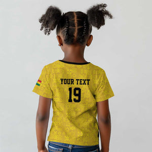 Custom World Football 2026 Ghana Kid T shirt Black Stars Rise with Yellow Adinkra Pattern