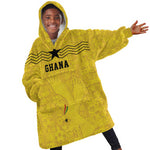 Custom World Football 2026 Ghana Kid Wearable Blanket Hoodie Black Stars Rise with Yellow Adinkra Pattern