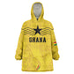Custom World Football 2026 Ghana Kid Wearable Blanket Hoodie Black Stars Rise with Yellow Adinkra Pattern