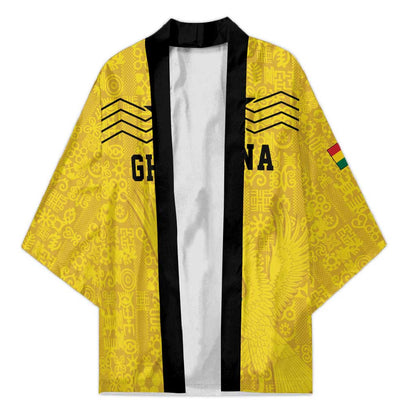 Custom World Football 2026 Ghana Kimono Black Stars Rise with Yellow Adinkra Pattern
