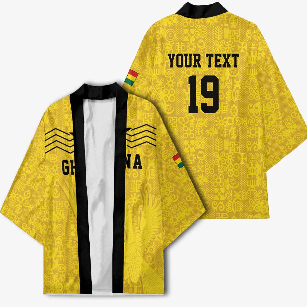 Custom World Football 2026 Ghana Kimono Black Stars Rise with Yellow Adinkra Pattern