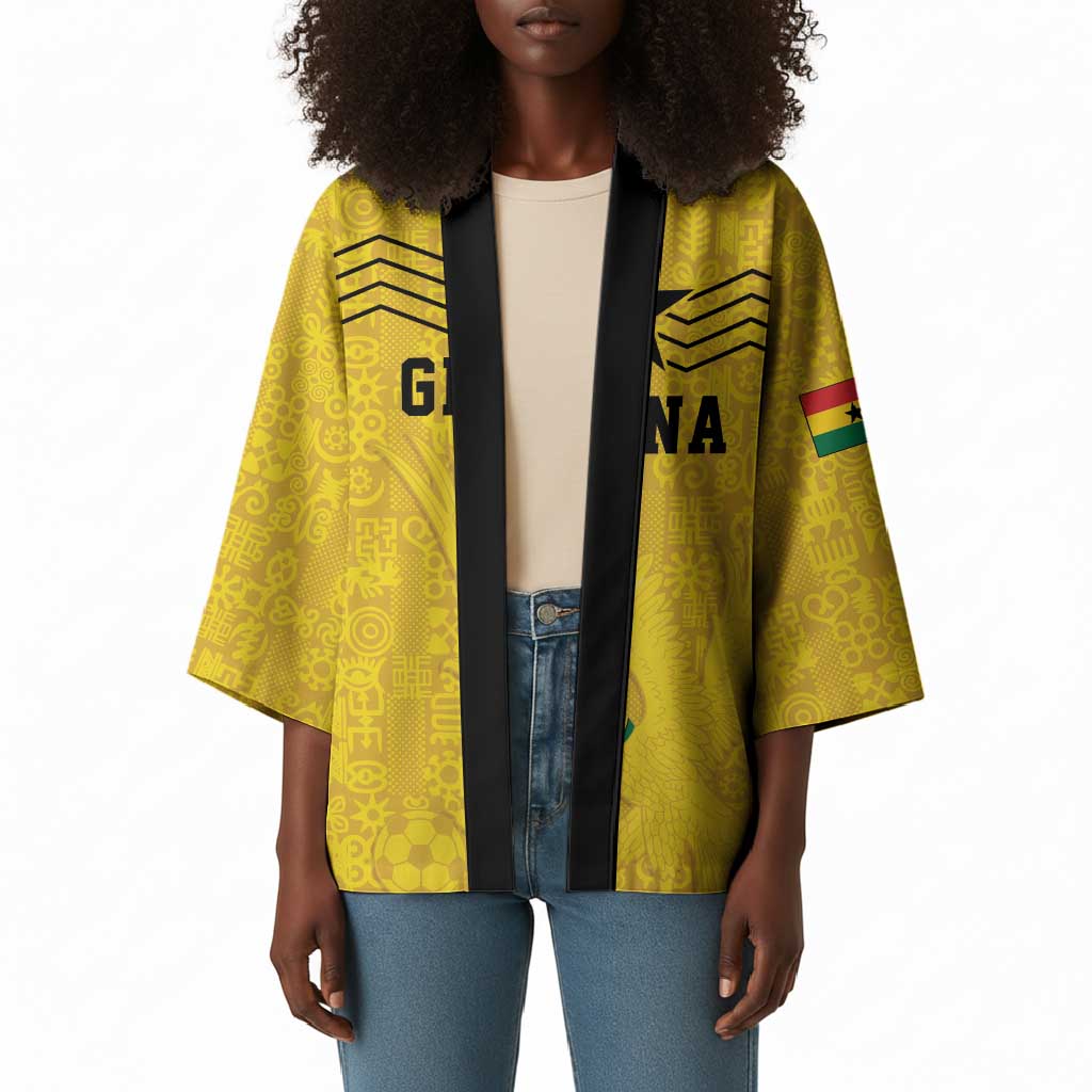 Custom World Football 2026 Ghana Kimono Black Stars Rise with Yellow Adinkra Pattern