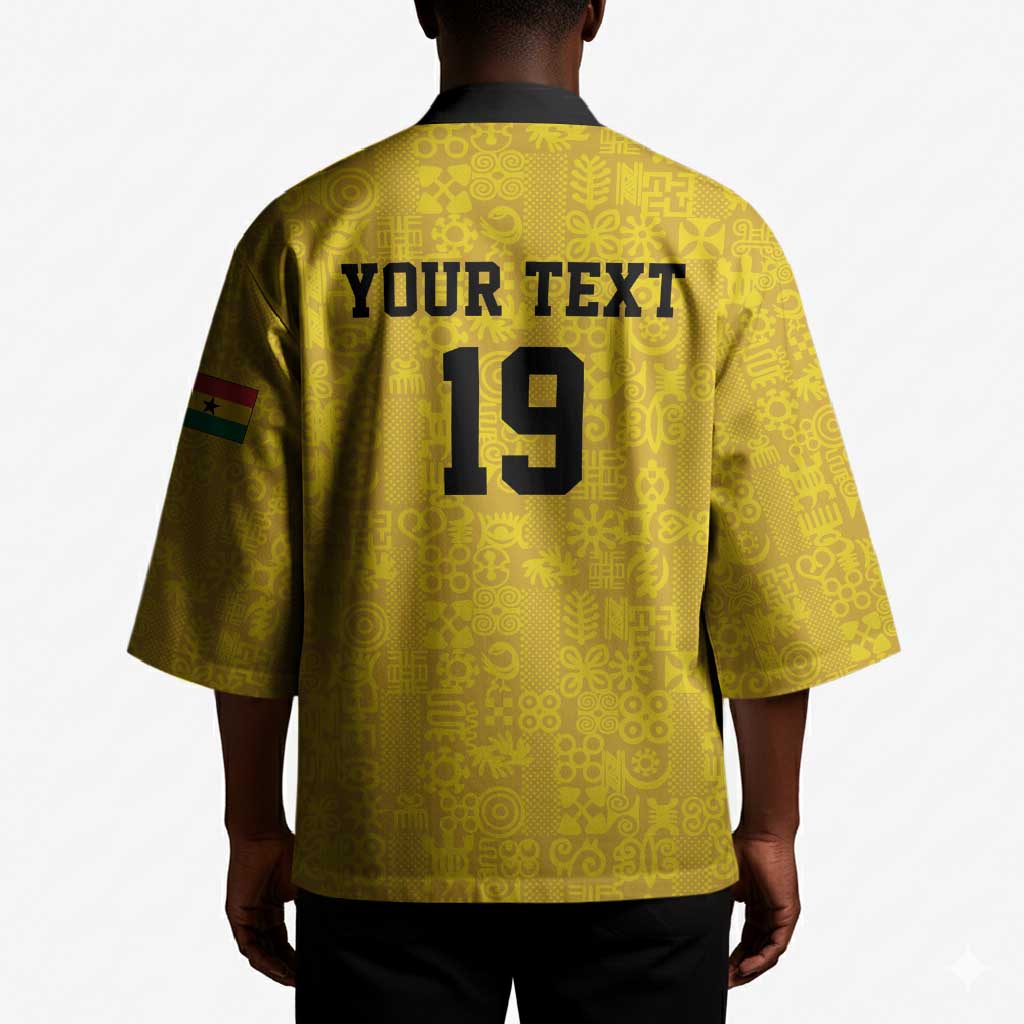 Custom World Football 2026 Ghana Kimono Black Stars Rise with Yellow Adinkra Pattern