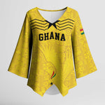 Custom World Football 2026 Ghana Kimono Sleeve Blouse Black Stars Rise with Yellow Adinkra Pattern