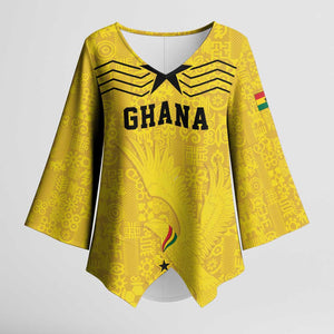 Custom World Football 2026 Ghana Kimono Sleeve Blouse Black Stars Rise with Yellow Adinkra Pattern