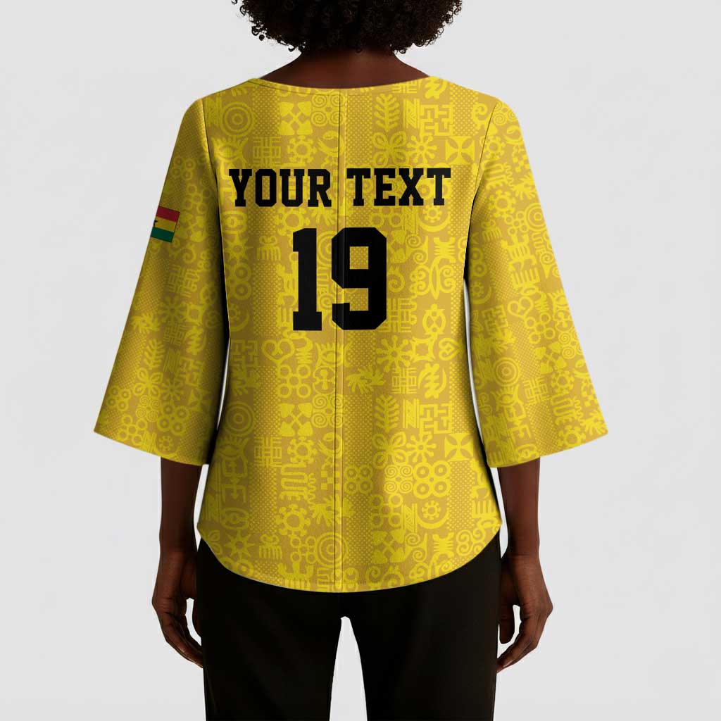 Custom World Football 2026 Ghana Kimono Sleeve Blouse Black Stars Rise with Yellow Adinkra Pattern