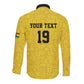 Custom World Football 2026 Ghana Long Sleeve Button Shirt Black Stars Rise with Yellow Adinkra Pattern