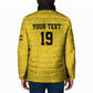 Custom World Football 2026 Ghana Padded Jacket Black Stars Rise with Yellow Adinkra Pattern