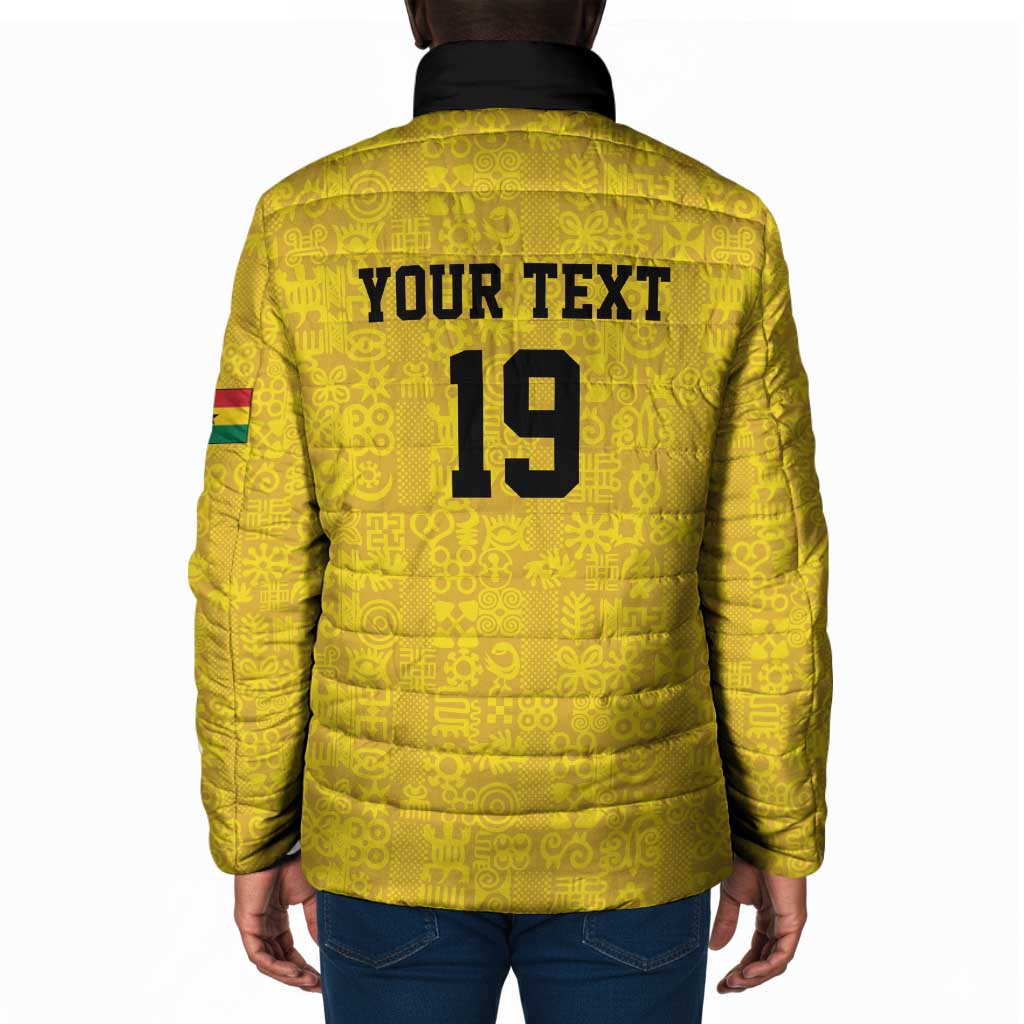 Custom World Football 2026 Ghana Padded Jacket Black Stars Rise with Yellow Adinkra Pattern