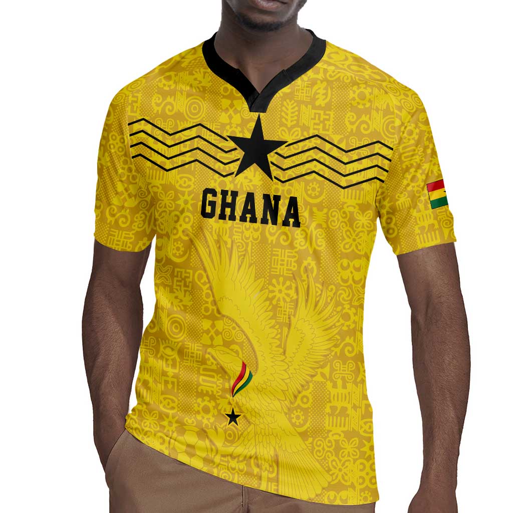 Custom World Football 2026 Ghana Rugby Jersey Black Stars Rise with Yellow Adinkra Pattern