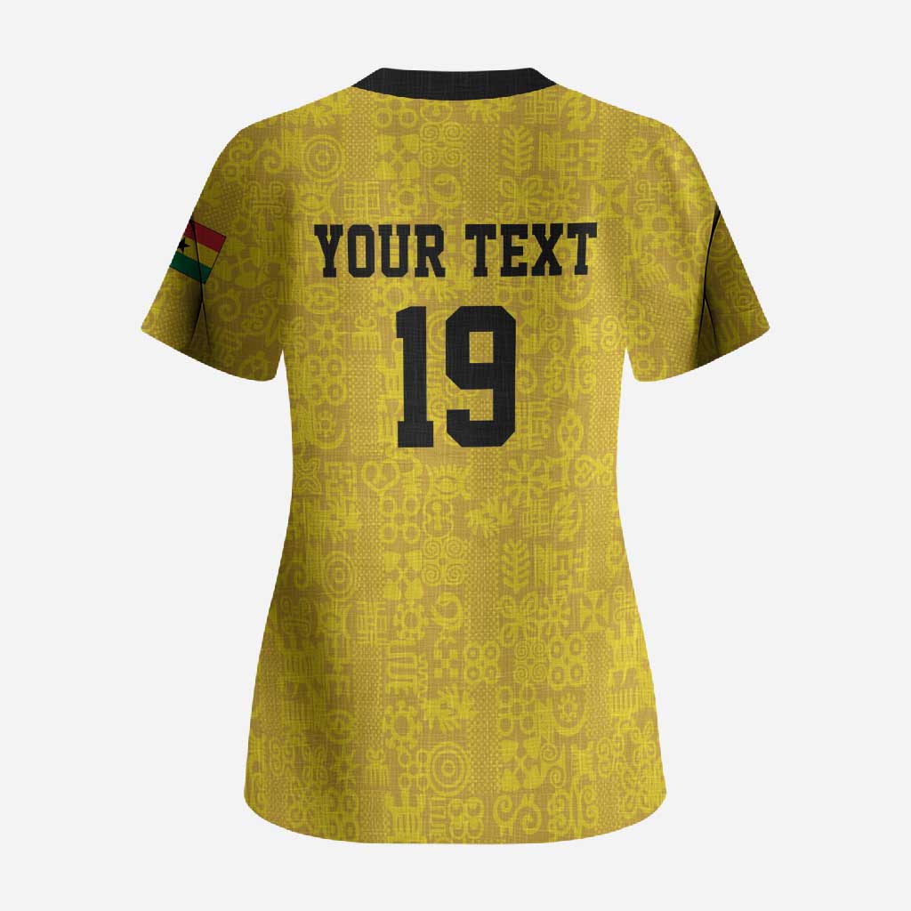 Custom World Football 2026 Ghana Scrub Top Black Stars Rise with Yellow Adinkra Pattern