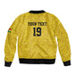 Custom World Football 2026 Ghana Sleeve Zip Bomber Jacket Black Stars Rise with Yellow Adinkra Pattern