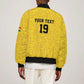 Custom World Football 2026 Ghana Sleeve Zip Bomber Jacket Black Stars Rise with Yellow Adinkra Pattern