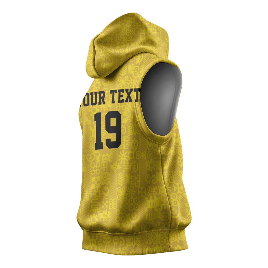 Custom World Football 2026 Ghana Sleeveless Hoodie Black Stars Rise with Yellow Adinkra Pattern