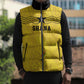 Custom World Football 2026 Ghana Sleeveless Puffer Jacket Black Stars Rise with Yellow Adinkra Pattern