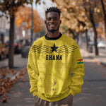 Custom World Football 2026 Ghana Sweatshirt Black Stars Rise with Yellow Adinkra Pattern